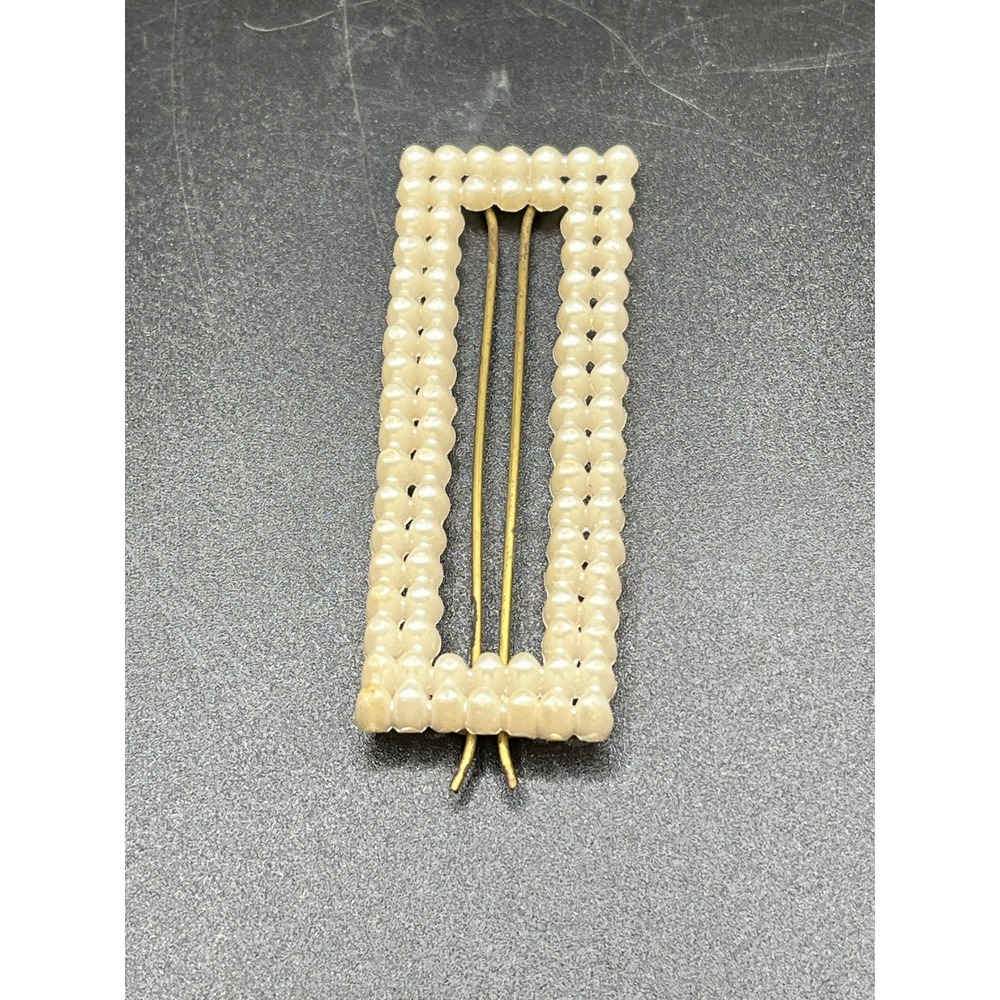 Elegant Pearl Barrette Hair Clip Gold Tone Metal French Style Hair Vtg Accessory